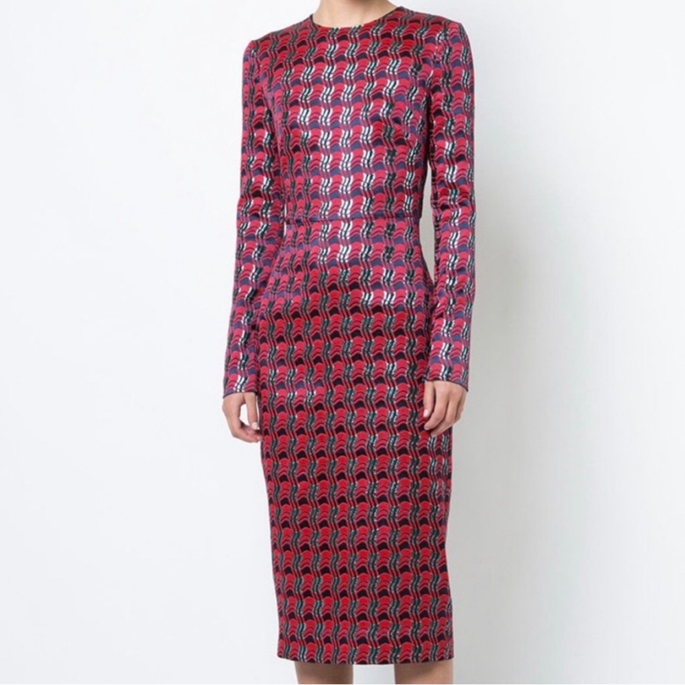 Diane Von Furstenberg Red Metallic Printed Dress Size 4